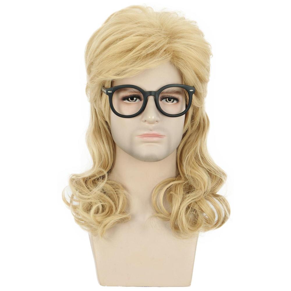 imagekarlery Men Women Long Curly Dark Brown 70s 80s Heavy Metal Rocker Mullet Wig Costume Anime WigBlonde