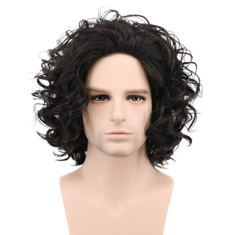 imagekarlery Mens Black Short Curly Fluffy Wig Halloween Cosplay Wig Costume Party Wig