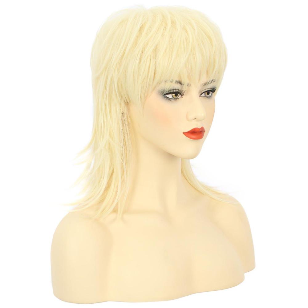 imagekarlery Women Blonde Wavy Shoulder Length Shaggy Layered Mullet Wig 70s 80s Heavy Metal Rocker Costume Cosplay WigBlonde