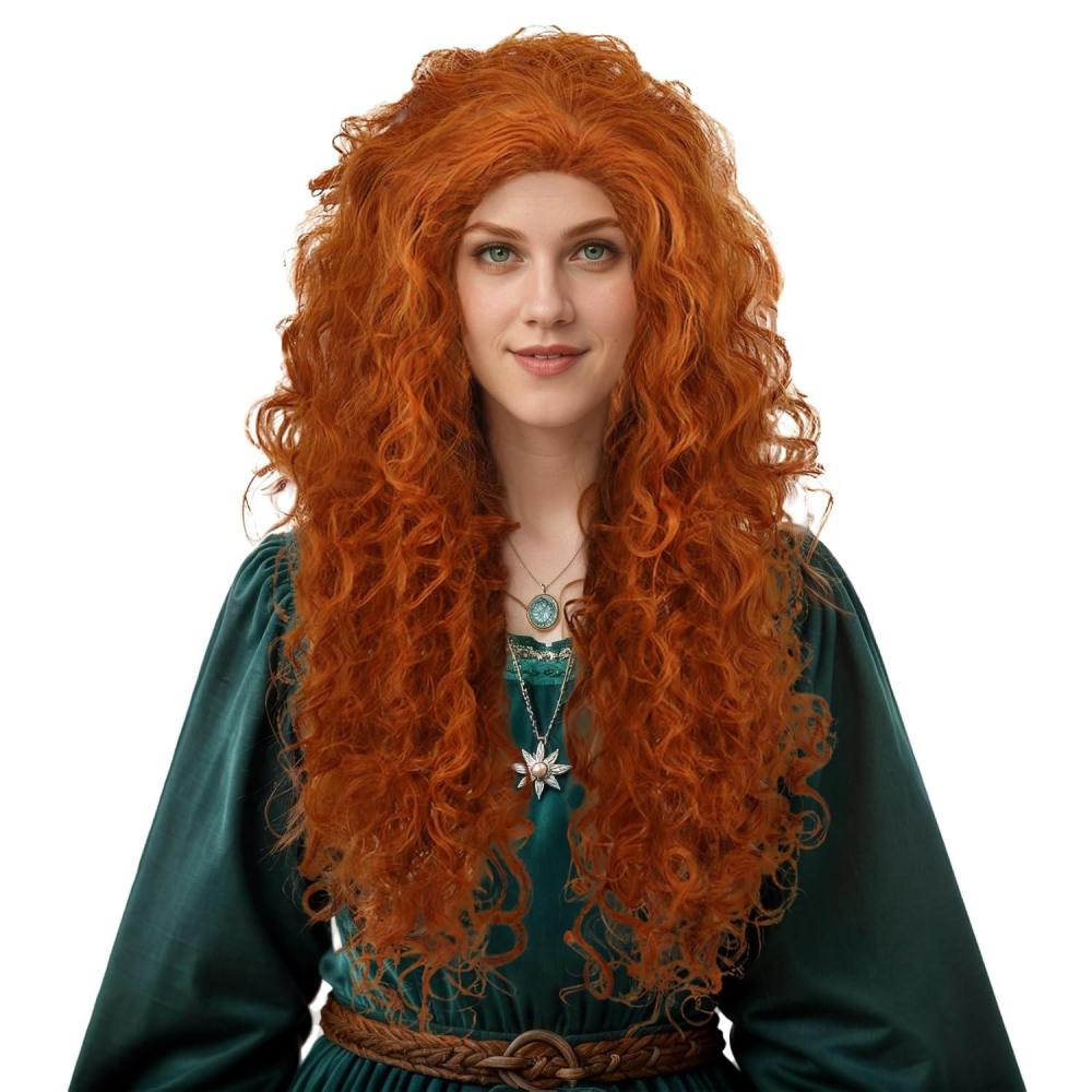 imagekarlery Women Fluffy Long Curly Orange Ginger Wig Princess Cosplay Wig for Halloween Anime Costume Party