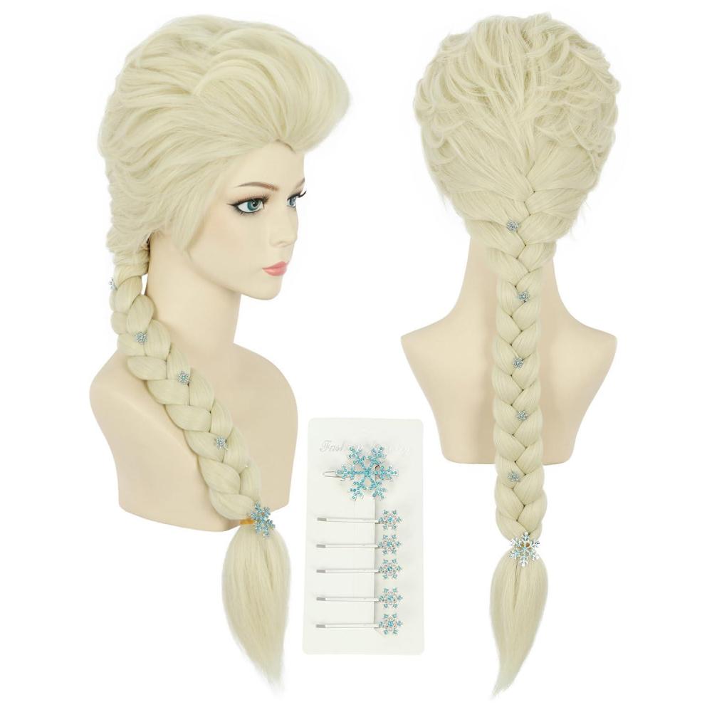 imagekarlery Women Long Blonde Braided Princess Wig Beige Braid Wig for Halloween Costume Cosplay PartyWig and 6 Hairpins