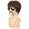 imagekarlery Adult Men Short Straight Brown California 70s 80s Rocker Moustache Disco Wig with Necklace Halloween Costume Cosplay Anime Wig