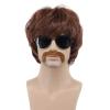 imagekarlery Men 60s 70s Short Wavy Brown Wig with Mustache Sonny Bono Disco Hippie Singer Wig for Halloween Costume Party