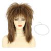imagekarlery Women Men Long Curly Brown Wig with Necklace 70s 80s Rocker Mullet Costume Wig Halloween Cosplay Party Wig