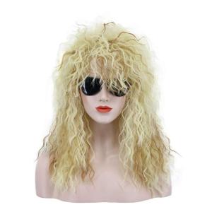karlery 70s 80s Metal Rocker Mullet Wig Mens Womens Long Curly Blonde Party Costume Anime Wig