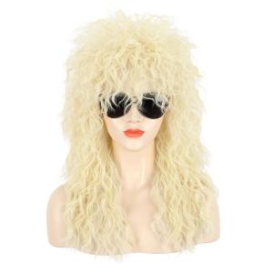 karlery Adult Men Women Long Curly Blonde Wig 70s 80s Heavy Metal Rocker Mullet Costume Wig