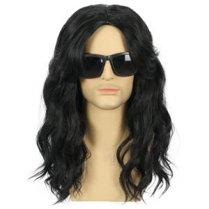karlery California 80s Rocker Wig Men Women Long Curly Brown Halloween Costume Anime Wig(Black)