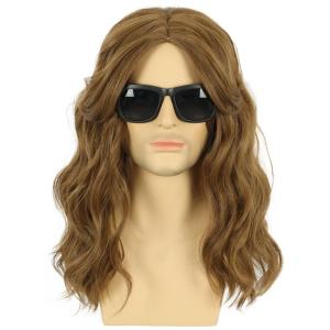 karlery California 80s Rocker Wig Men Women Long Curly Brown Halloween Costume Anime Wig(Brown)