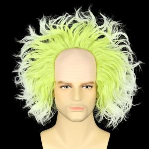 karlery Male Men Women Unisex Short Curly Light Green Wig Bald Old Man Funny Crazy Heat Resistant Synthetic Fiber Fluffy Cosplay Halloween Costume Party Wig(Green)