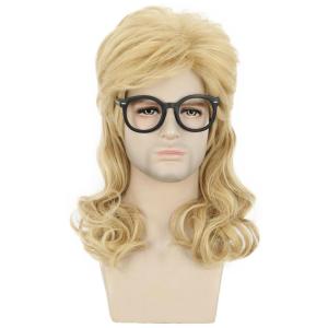 karlery Men Women Long Curly Dark Brown 70s 80s Heavy Metal Rocker Mullet Wig Costume Anime Wig(Blonde)