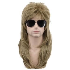 karlery Men Women Long Wavy Light Brown Mullet Wig 70s 80s Punk Rocker Wig for Halloween Costume Cosplay Party