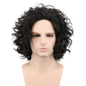 karlery Mens Black Short Curly Fluffy Wig Halloween Cosplay Wig Costume Party Wig