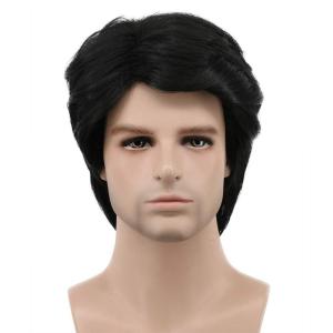 karlery Mens Short Curly Fluffy Dark Brown Wig Halloween Costume Wig Party Cosplay Wig(Black)