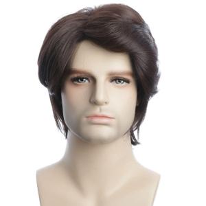 karlery Mens Short Curly Fluffy Dark Brown Wig Halloween Costume Wig Party Cosplay Wig(Dark Brown)