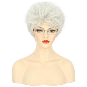 karlery Old Lady Gray Wavy Wig Natural Looking Daily Halloween Cosplay Party Wig(Silver and White)
