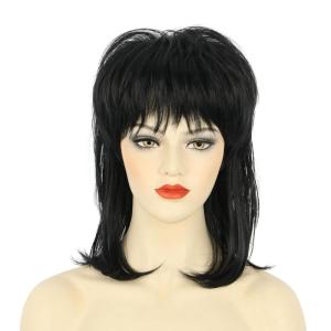 karlery Women Blonde Wavy Shoulder Length Shaggy Layered Mullet Wig 70s 80s Heavy Metal Rocker Costume Cosplay Wig(Black)