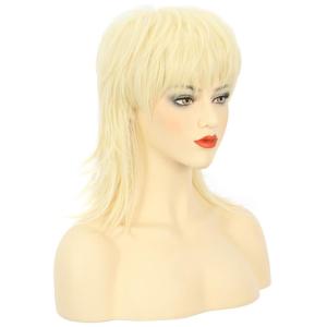 karlery Women Blonde Wavy Shoulder Length Shaggy Layered Mullet Wig 70s 80s Heavy Metal Rocker Costume Cosplay Wig(Blonde)