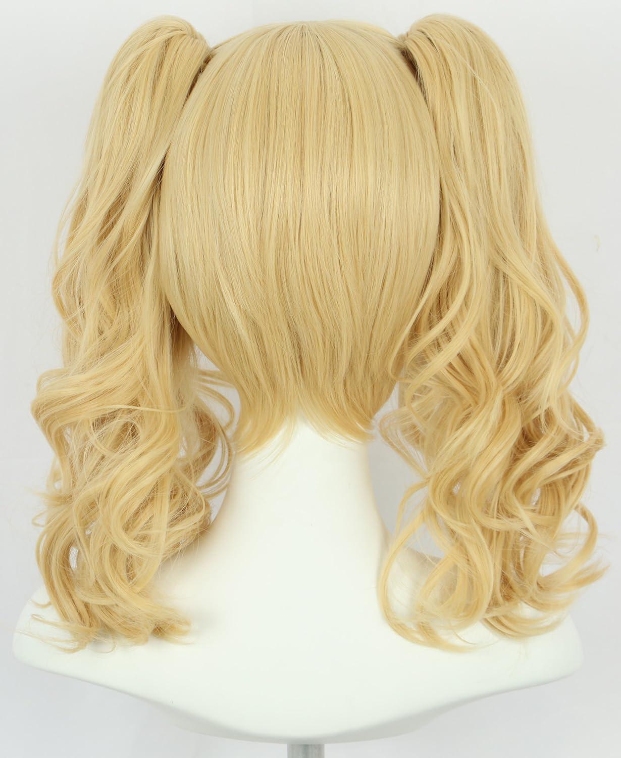 imagekarlery Womens Long Ponytail Blonde Wig Lolita Clip In Thick Claw Drawstring Halloween Costume Pigtail Wig Anime Cosplay Wig