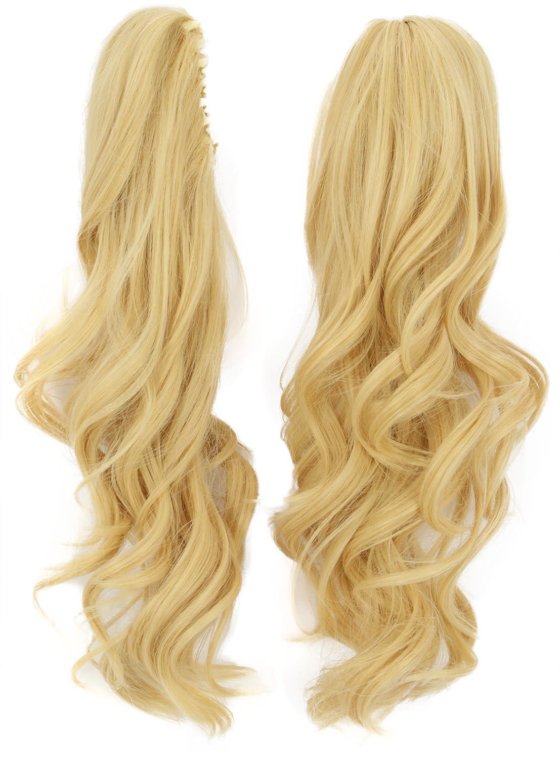 imagekarlery Womens Long Ponytail Blonde Wig Lolita Clip In Thick Claw Drawstring Halloween Costume Pigtail Wig Anime Cosplay Wig