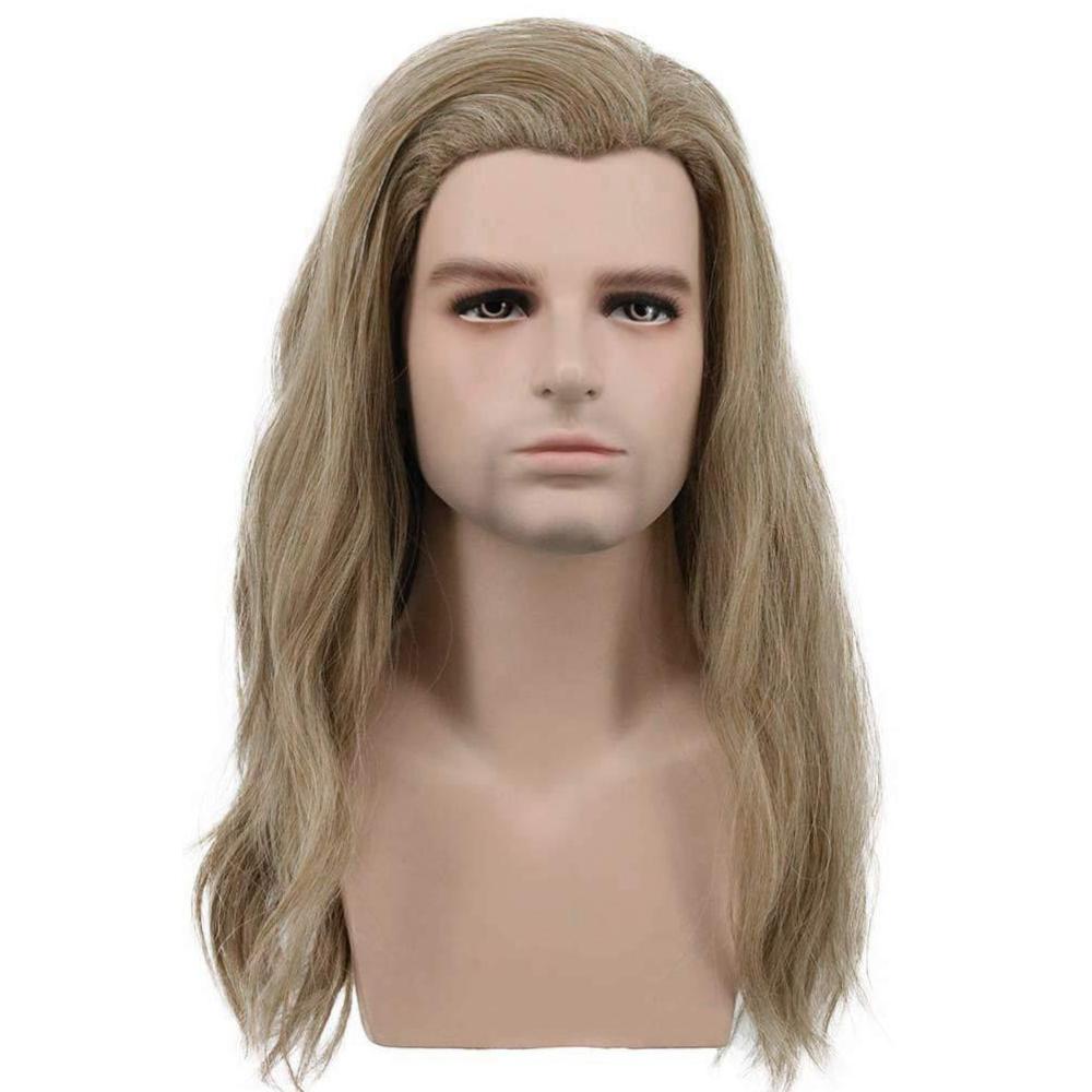 imagekarlery Mens Long Curly Wave Light Brown Wig Halloween Cosplay Wig Anime Costume Party Wig