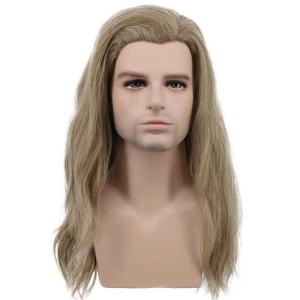 karlery Mens Long Curly Wave Light Brown Wig Halloween Cosplay Wig Anime Costume Party Wig