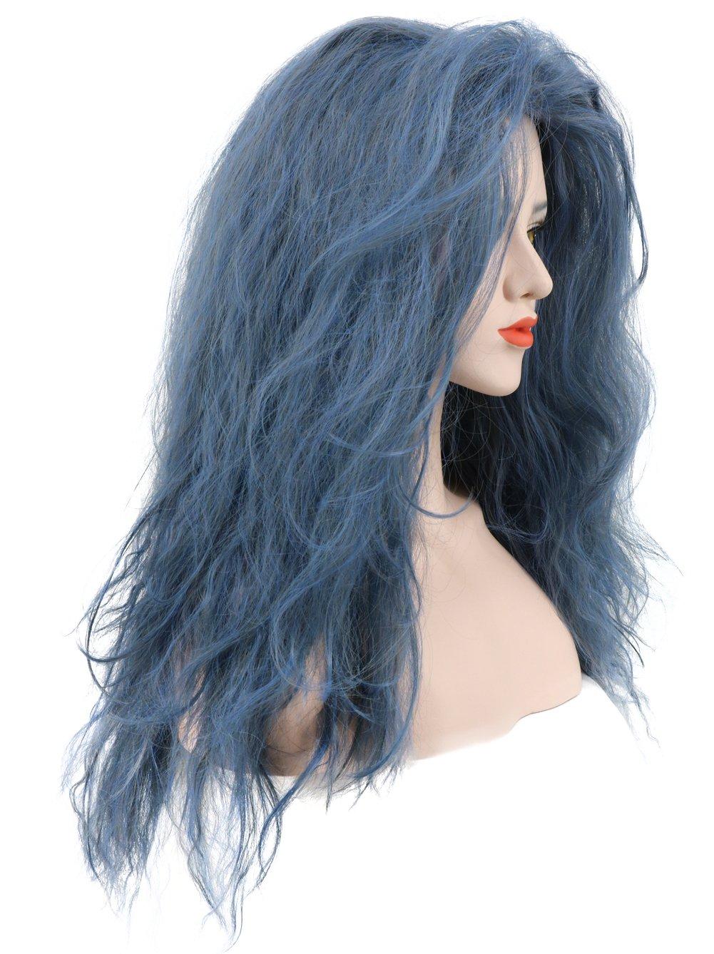 imagekarlery Adult Women Dark Blue Long Curly Wig Halloween Cosplay Witch Wig Costume Party WigBlue