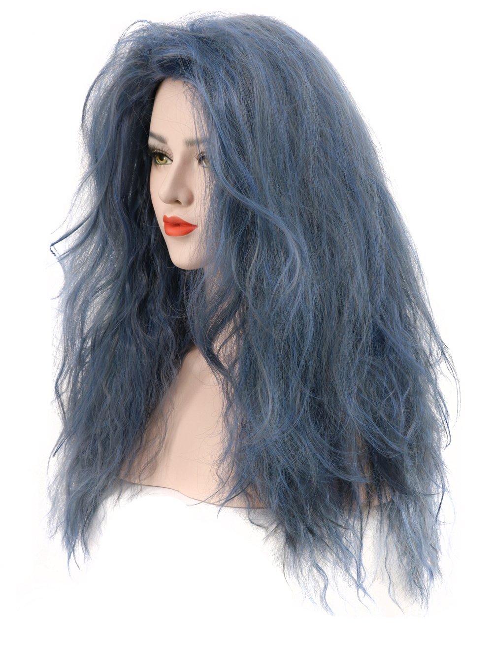 imagekarlery Adult Women Dark Blue Long Curly Wig Halloween Cosplay Witch Wig Costume Party WigBlue