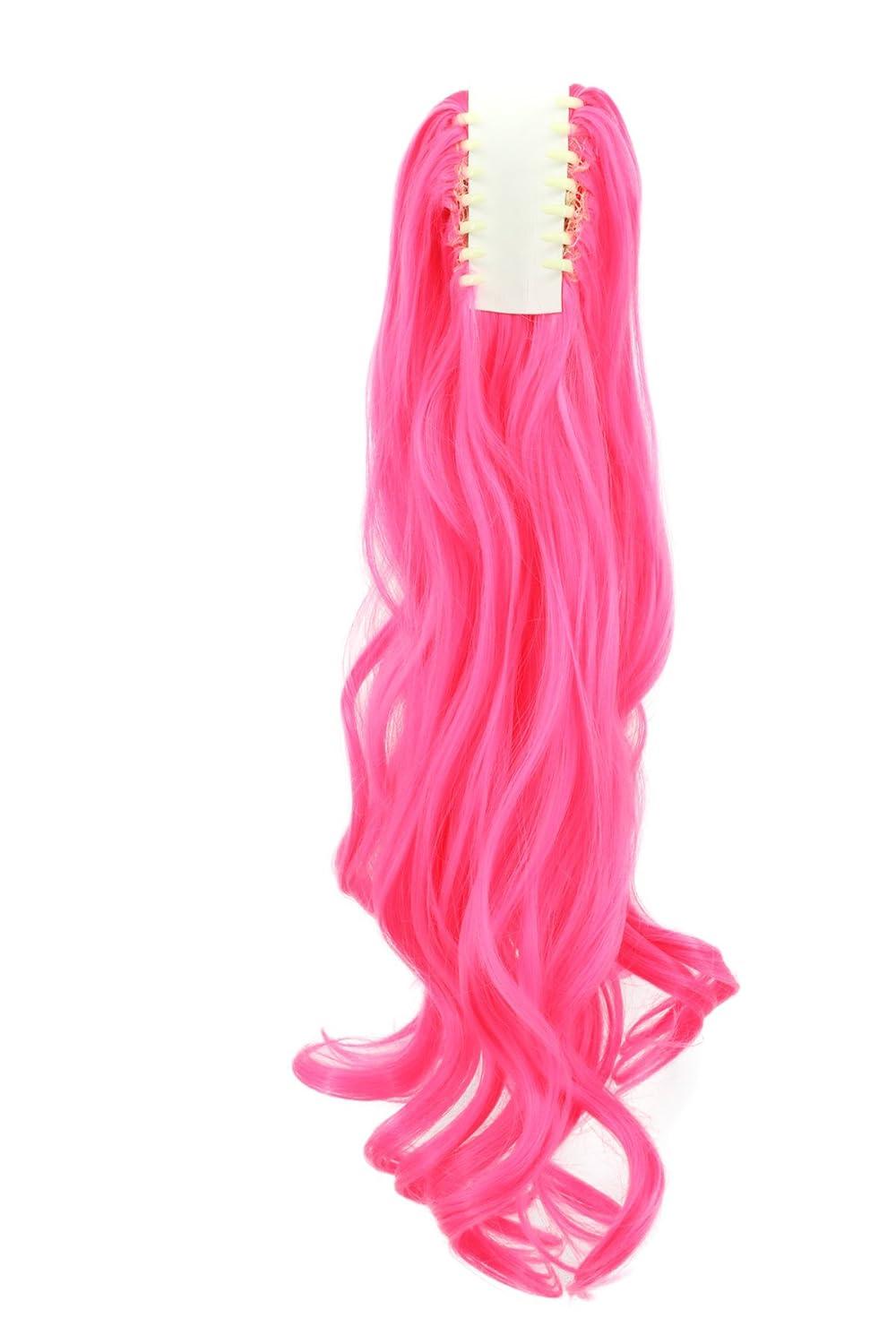 imagekarlery Curly Clip In Thick Claw Drawstring Ponytail Extension Multicolored Hair Pony Tail Hair Extension PinkHot Pink