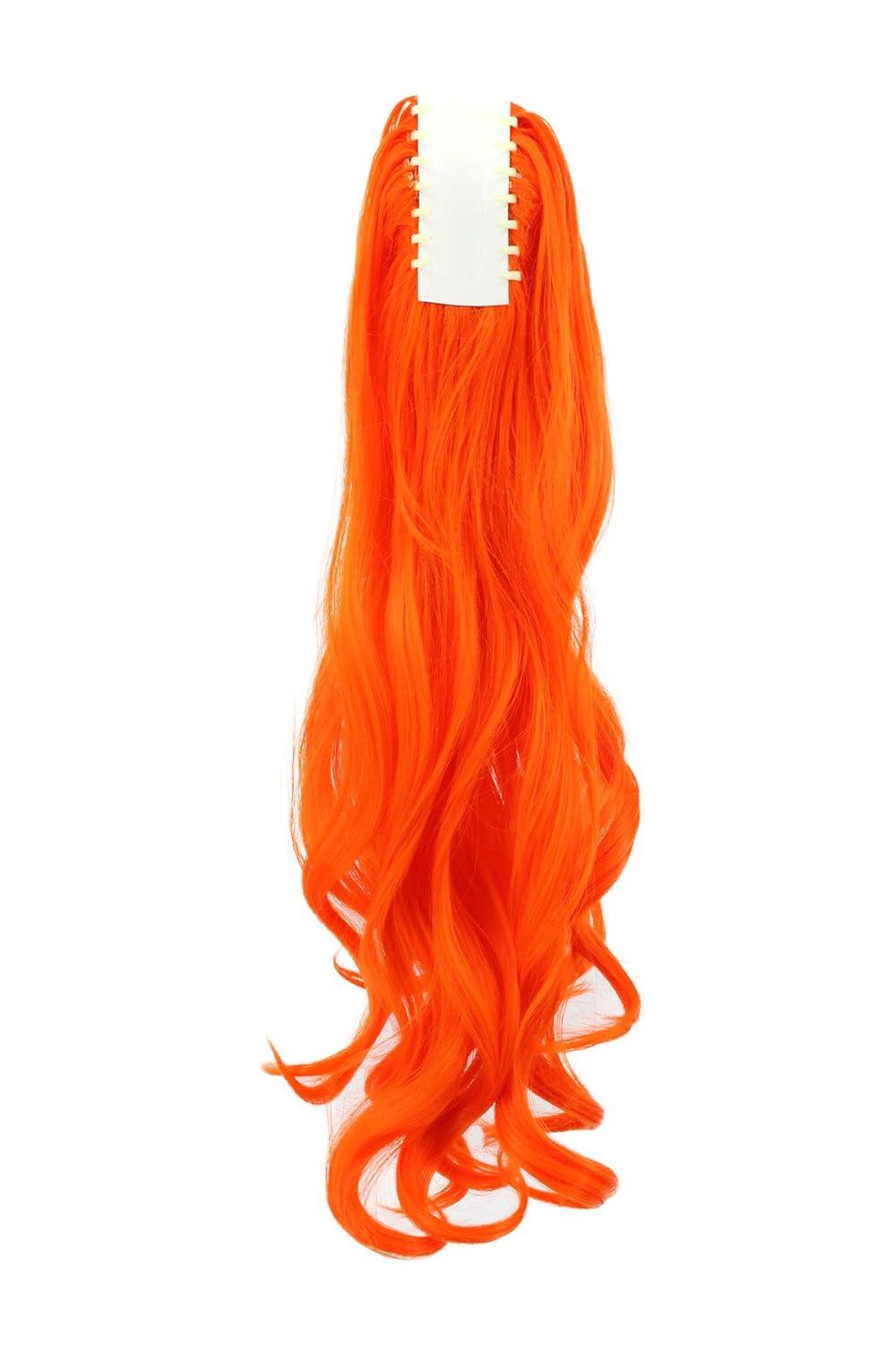 imagekarlery Curly Clip In Thick Claw Drawstring Ponytail Extension Multicolored Hair Pony Tail Hair Extension PinkOrange