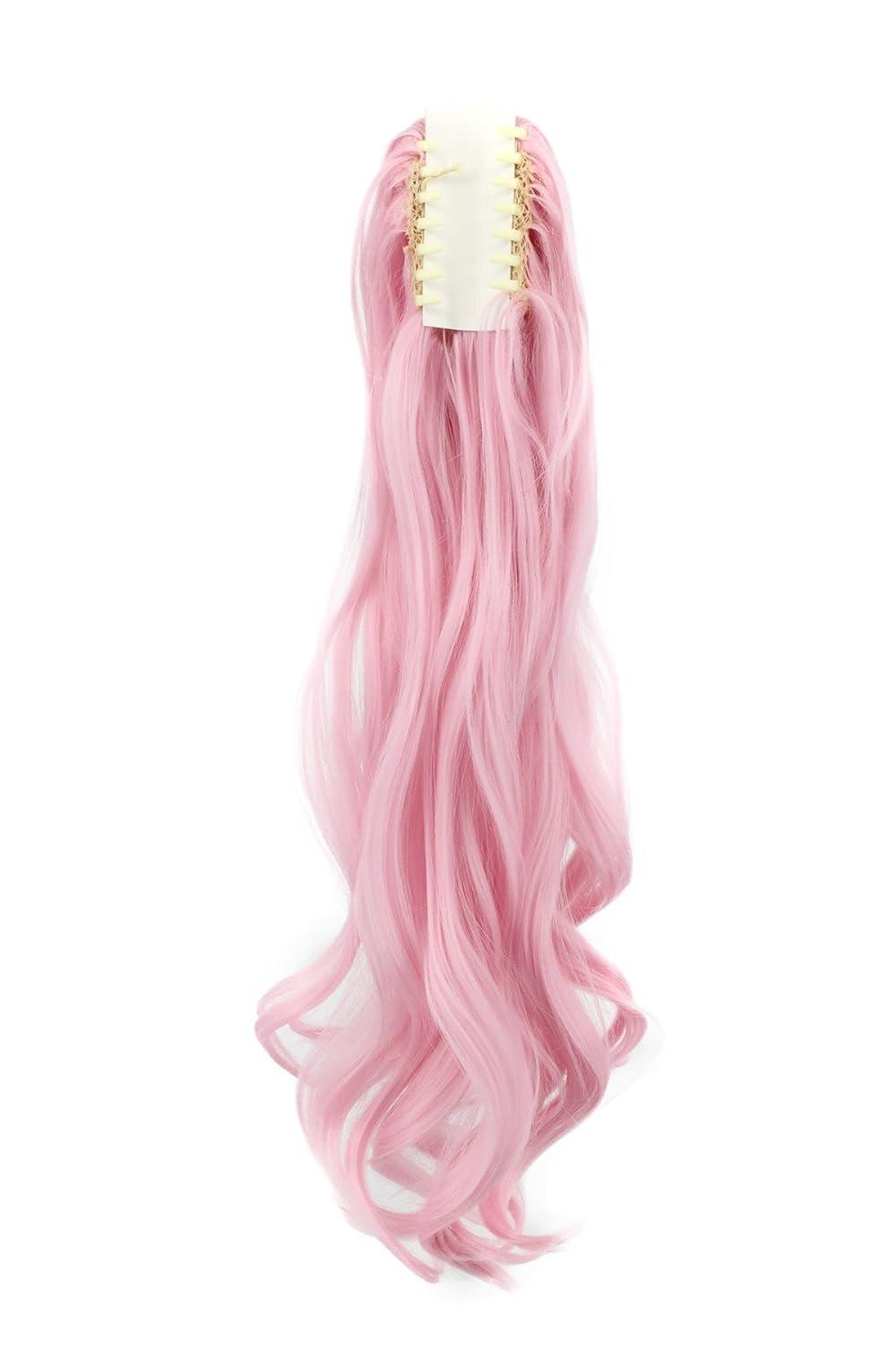 imagekarlery Curly Clip In Thick Claw Drawstring Ponytail Extension Multicolored Hair Pony Tail Hair Extension PinkPink