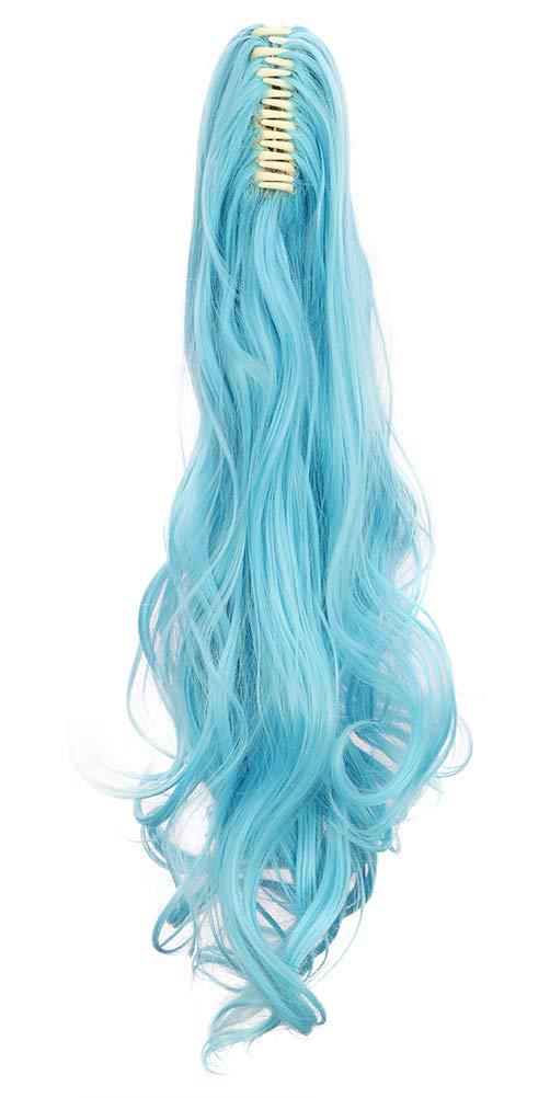 imagekarlery Curly Clip In Thick Claw Drawstring Ponytail Extension Multicolored Hair Pony Tail Hair Extension PinkSky Blue