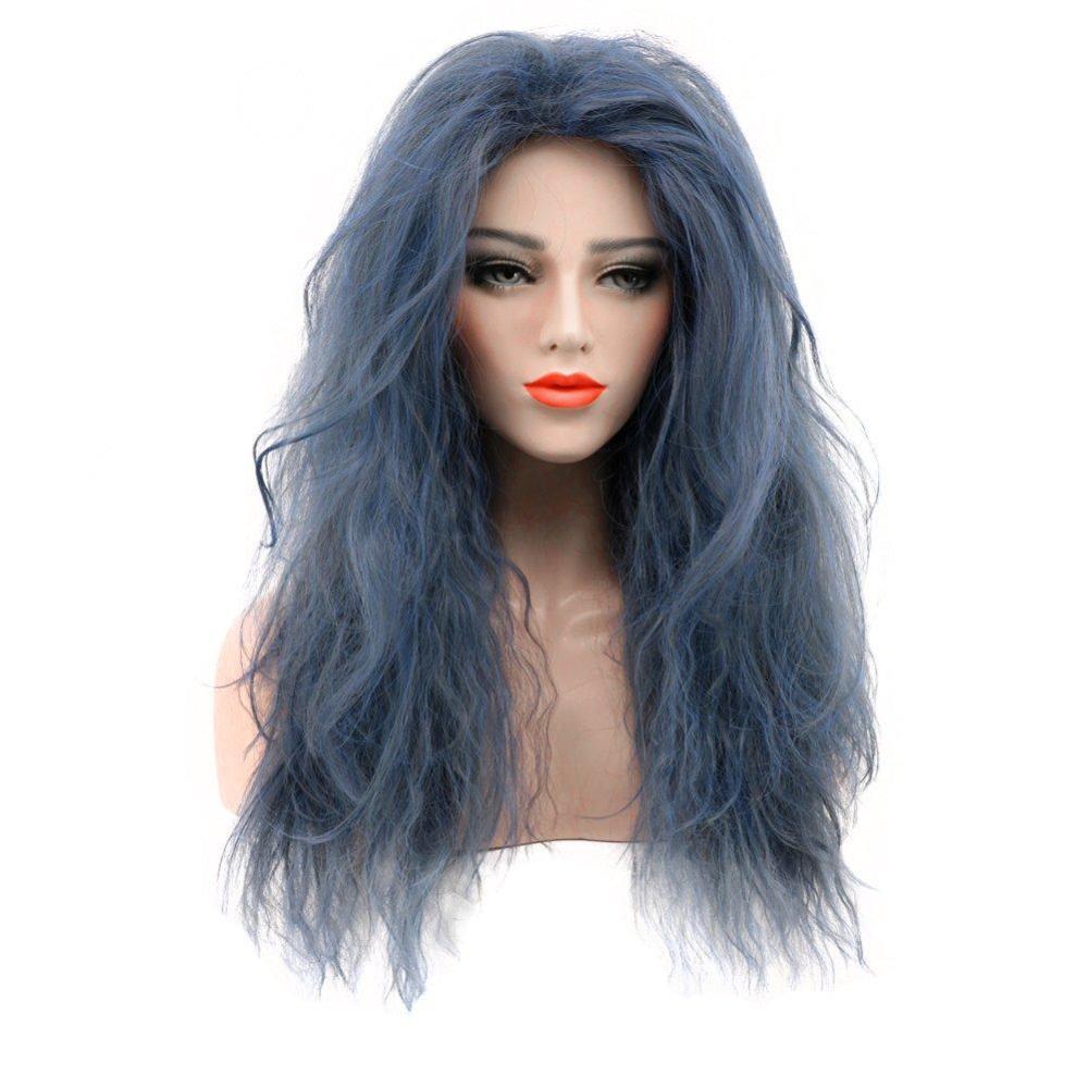 imagekarlery Adult Women Dark Blue Long Curly Wig Halloween Cosplay Witch Wig Costume Party WigBlue