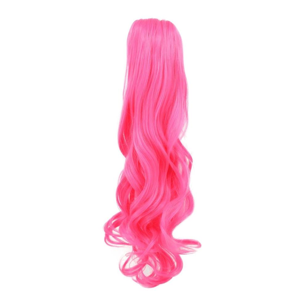 imagekarlery Curly Clip In Thick Claw Drawstring Ponytail Extension Multicolored Hair Pony Tail Hair Extension PinkHot Pink
