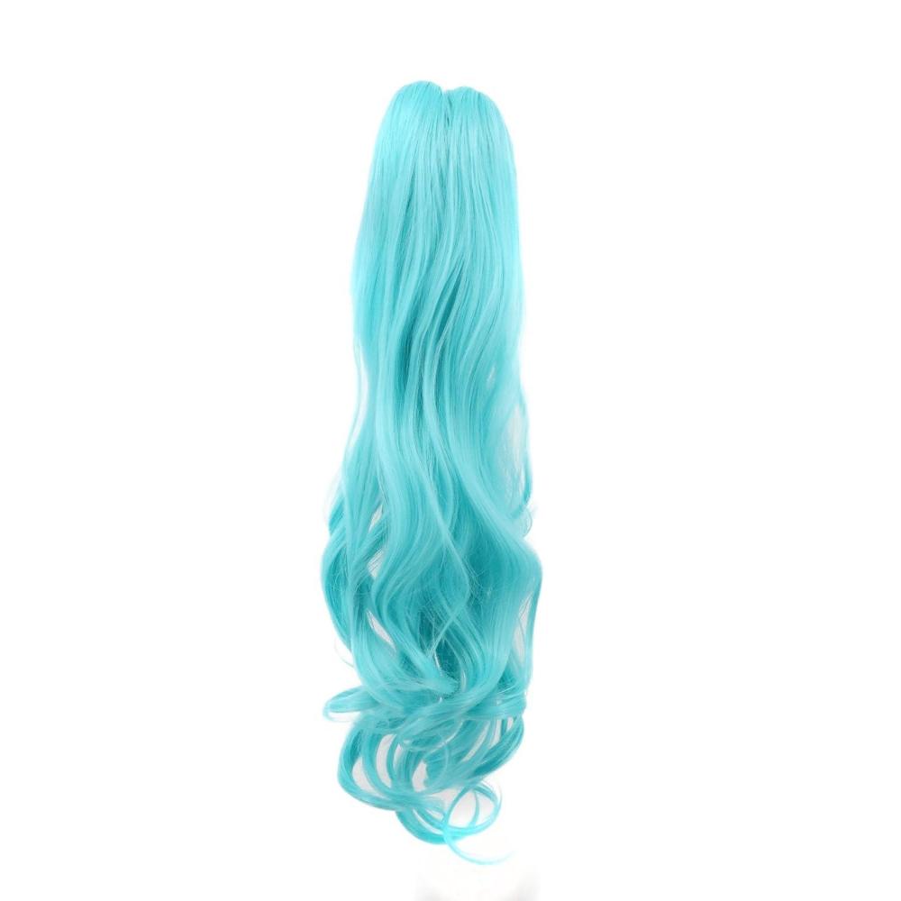 imagekarlery Curly Clip In Thick Claw Drawstring Ponytail Extension Multicolored Hair Pony Tail Hair Extension PinkLake Blue
