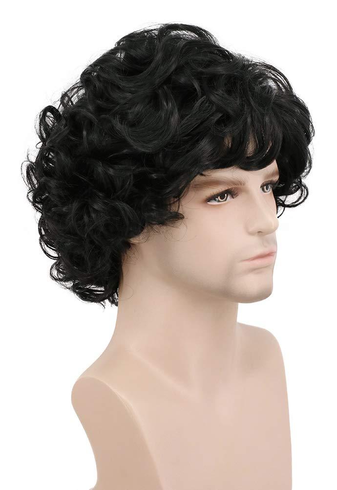 imagekarlery Adult Men Brown Short Fluffy Curly Wig Halloween Cosplay Wig Anime Costume Party WigBlack