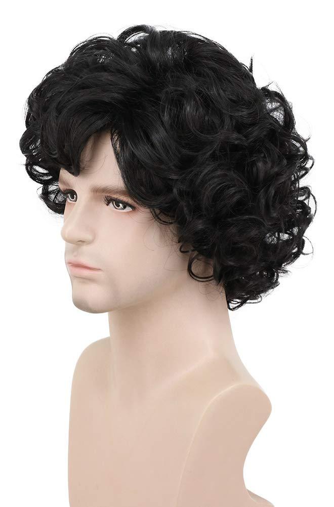 imagekarlery Adult Men Brown Short Fluffy Curly Wig Halloween Cosplay Wig Anime Costume Party WigBlack