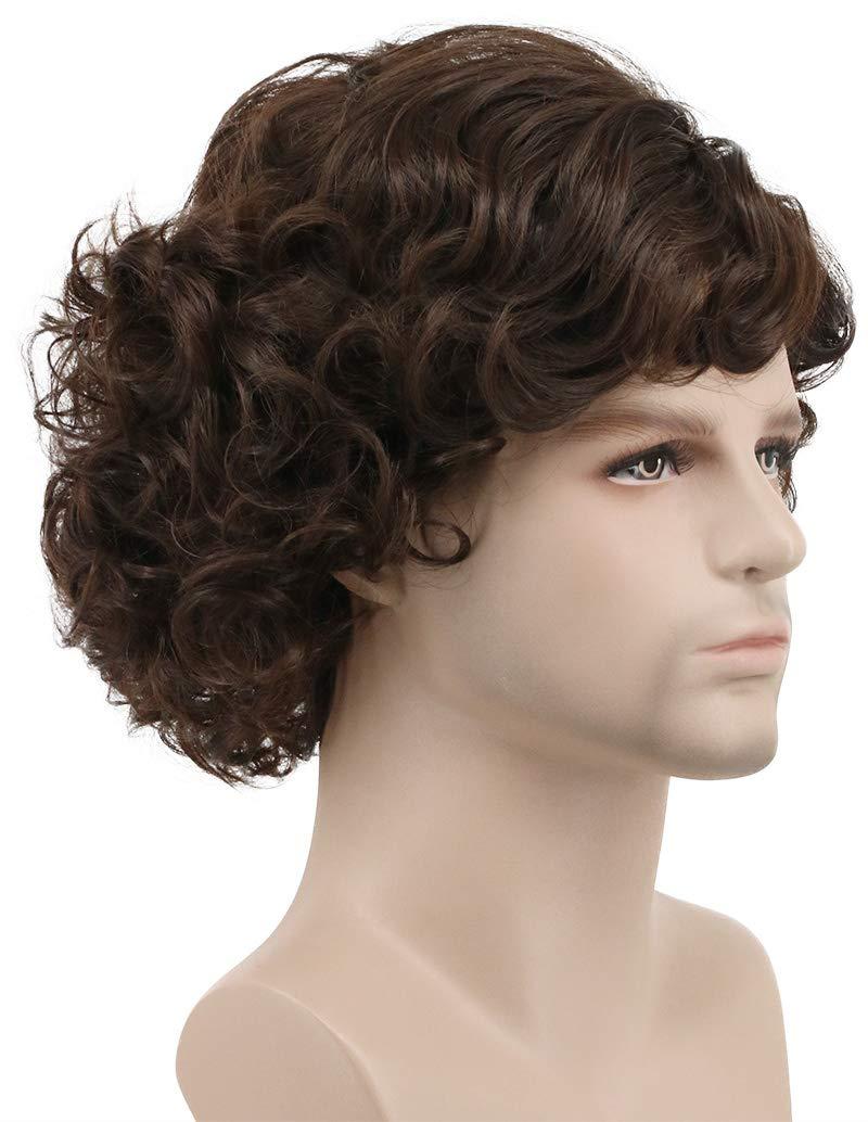 imagekarlery Adult Men Brown Short Fluffy Curly Wig Halloween Cosplay Wig Anime Costume Party WigDark Brown