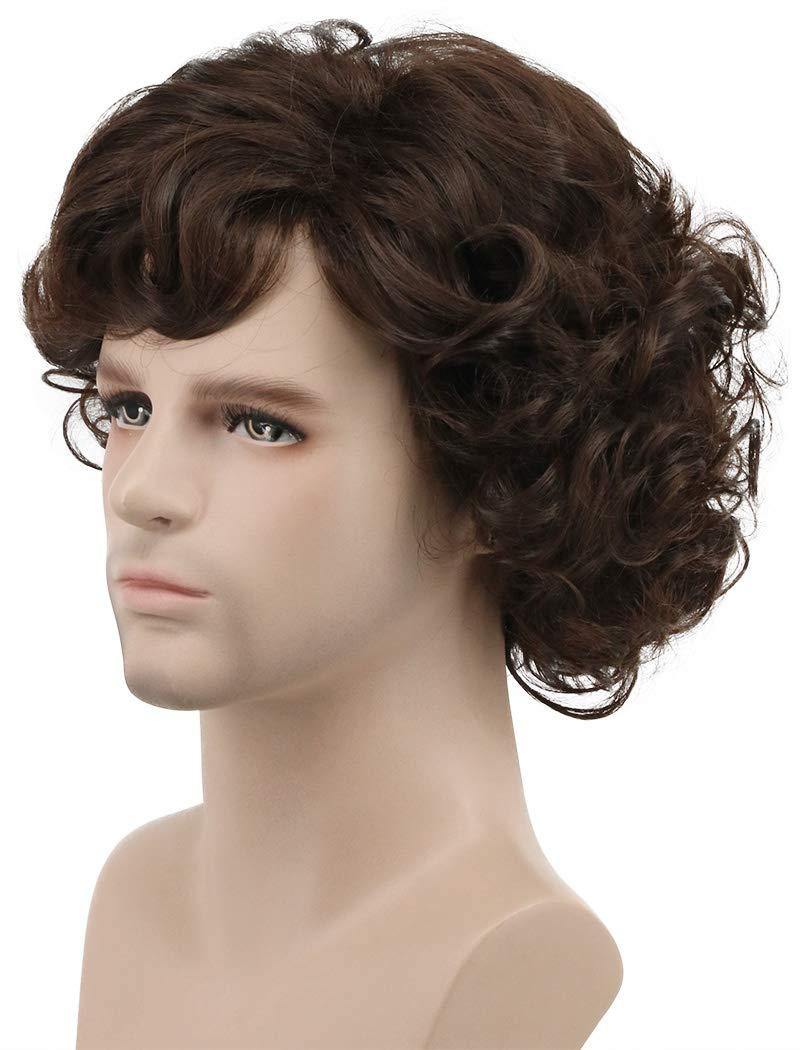 imagekarlery Adult Men Brown Short Fluffy Curly Wig Halloween Cosplay Wig Anime Costume Party WigDark Brown