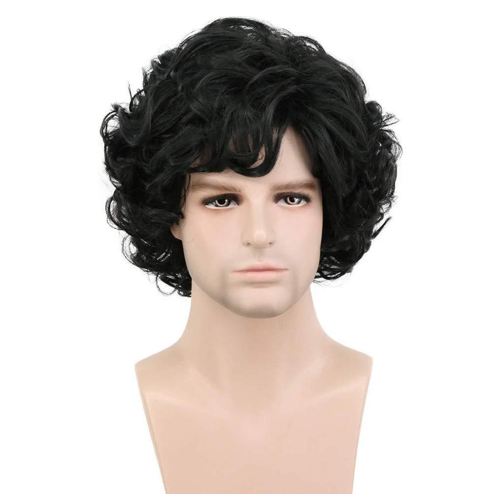 imagekarlery Adult Men Brown Short Fluffy Curly Wig Halloween Cosplay Wig Anime Costume Party WigBlack