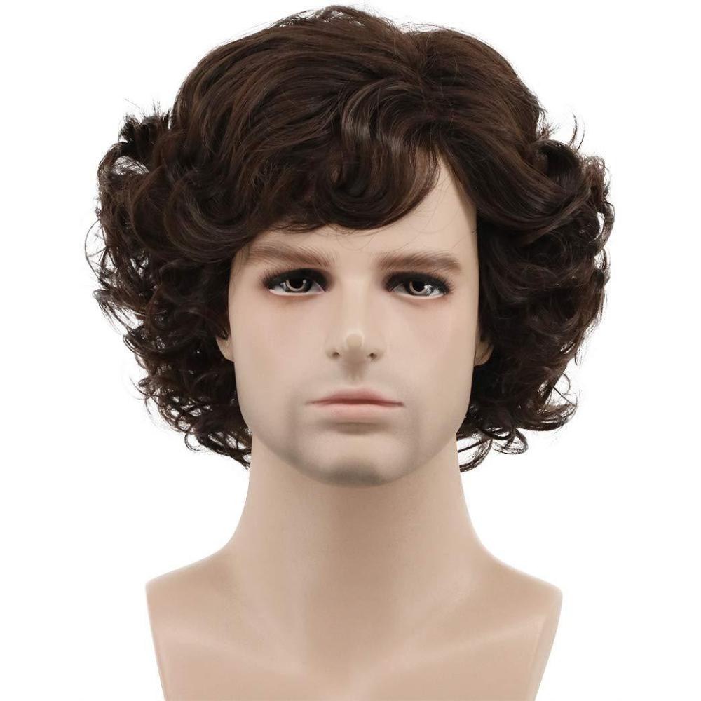 imagekarlery Adult Men Brown Short Fluffy Curly Wig Halloween Cosplay Wig Anime Costume Party WigDark Brown