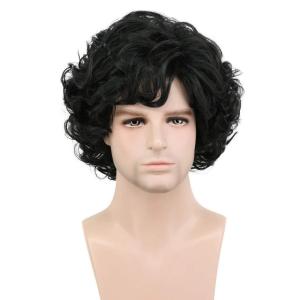 karlery Adult Men Brown Short Fluffy Curly Wig Halloween Cosplay Wig Anime Costume Party Wig(Black)