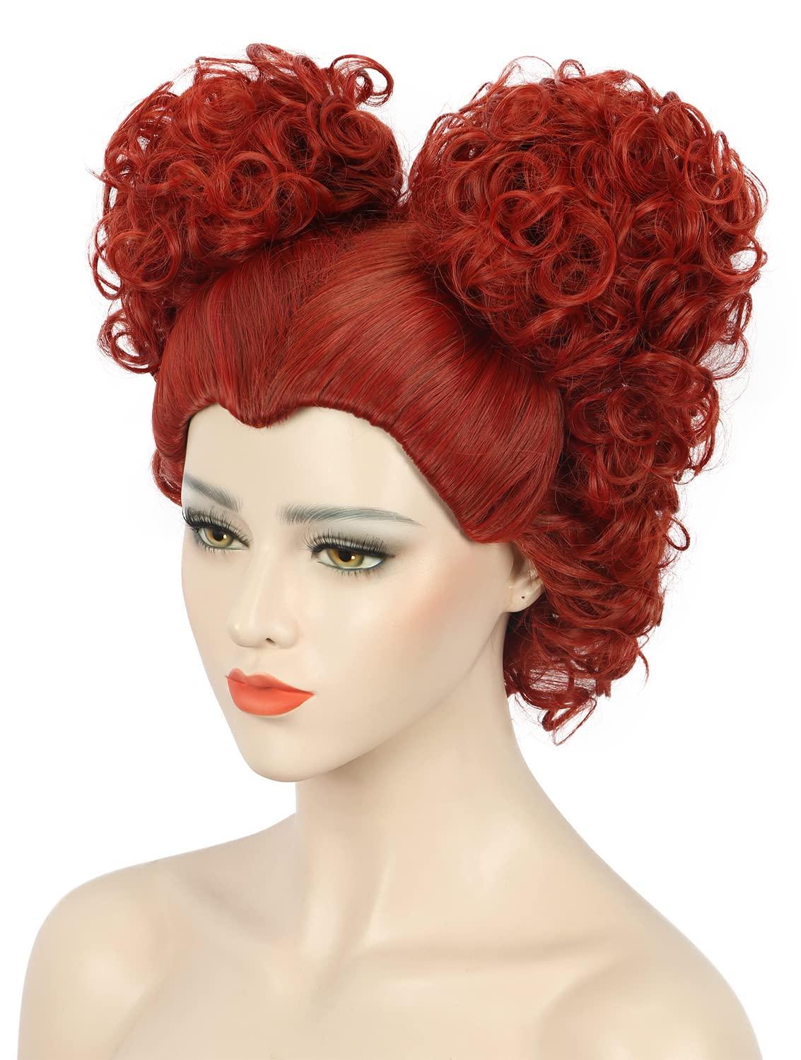 imagekarlery Adult Women Short Curly Red Bud Bal Wig Flat Bangs Updo Chignon Sanderson Costume Wig Halloween Cosplay Party Wig