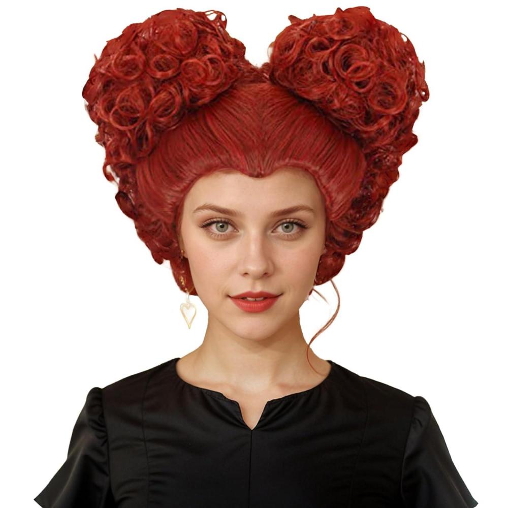 imagekarlery Adult Women Short Curly Red Bud Bal Wig Flat Bangs Updo Chignon Sanderson Costume Wig Halloween Cosplay Party Wig