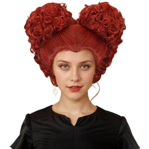 karlery Adult Women Short Curly Red Bud Bal Wig Flat Bangs Updo Chignon Sanderson Costume Wig Halloween Cosplay Party Wig