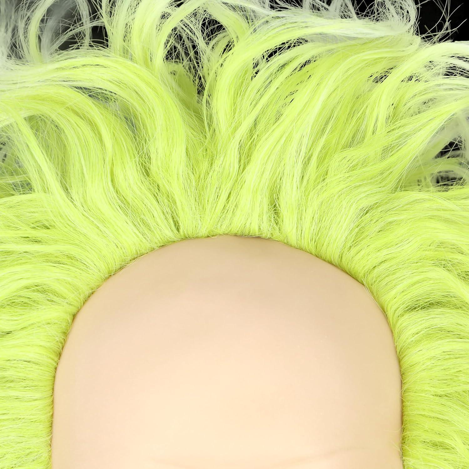 imagekarlery Adult Man Spiky Straight Short White Wig with Moustache Eyebrows Halloween Cosplay Costume Party WigGreen