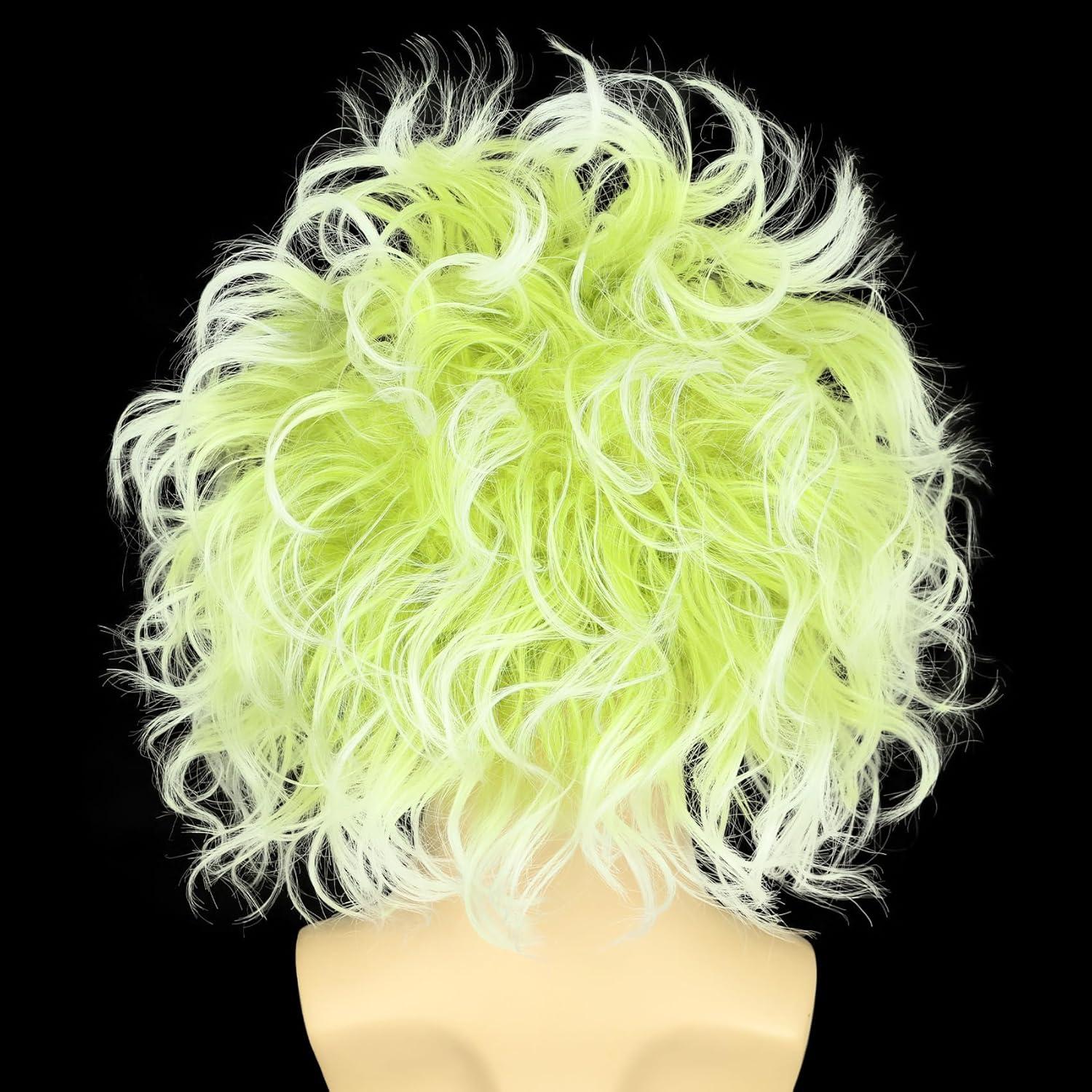 imagekarlery Adult Man Spiky Straight Short White Wig with Moustache Eyebrows Halloween Cosplay Costume Party WigGreen