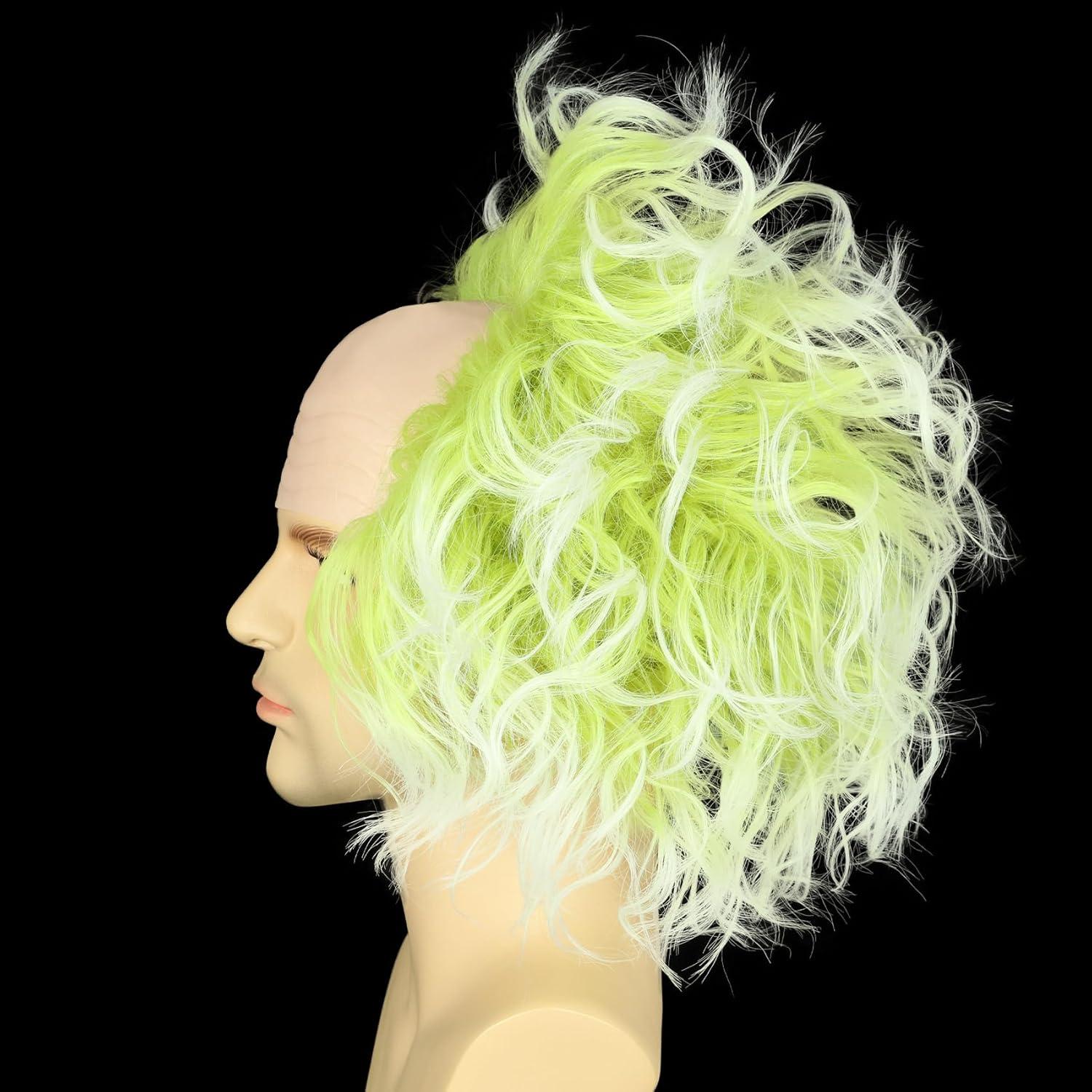 imagekarlery Adult Man Spiky Straight Short White Wig with Moustache Eyebrows Halloween Cosplay Costume Party WigGreen