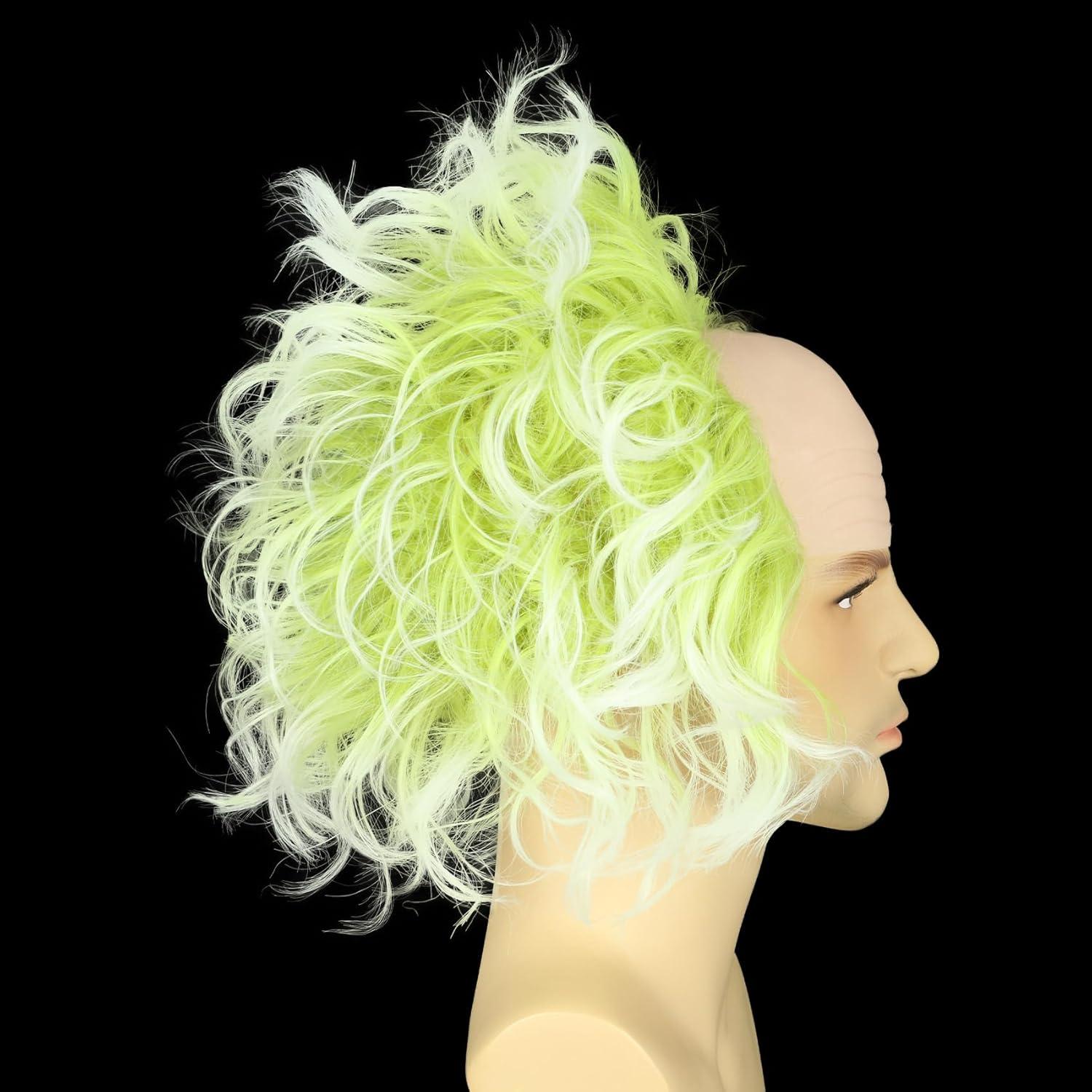 imagekarlery Adult Man Spiky Straight Short White Wig with Moustache Eyebrows Halloween Cosplay Costume Party WigGreen