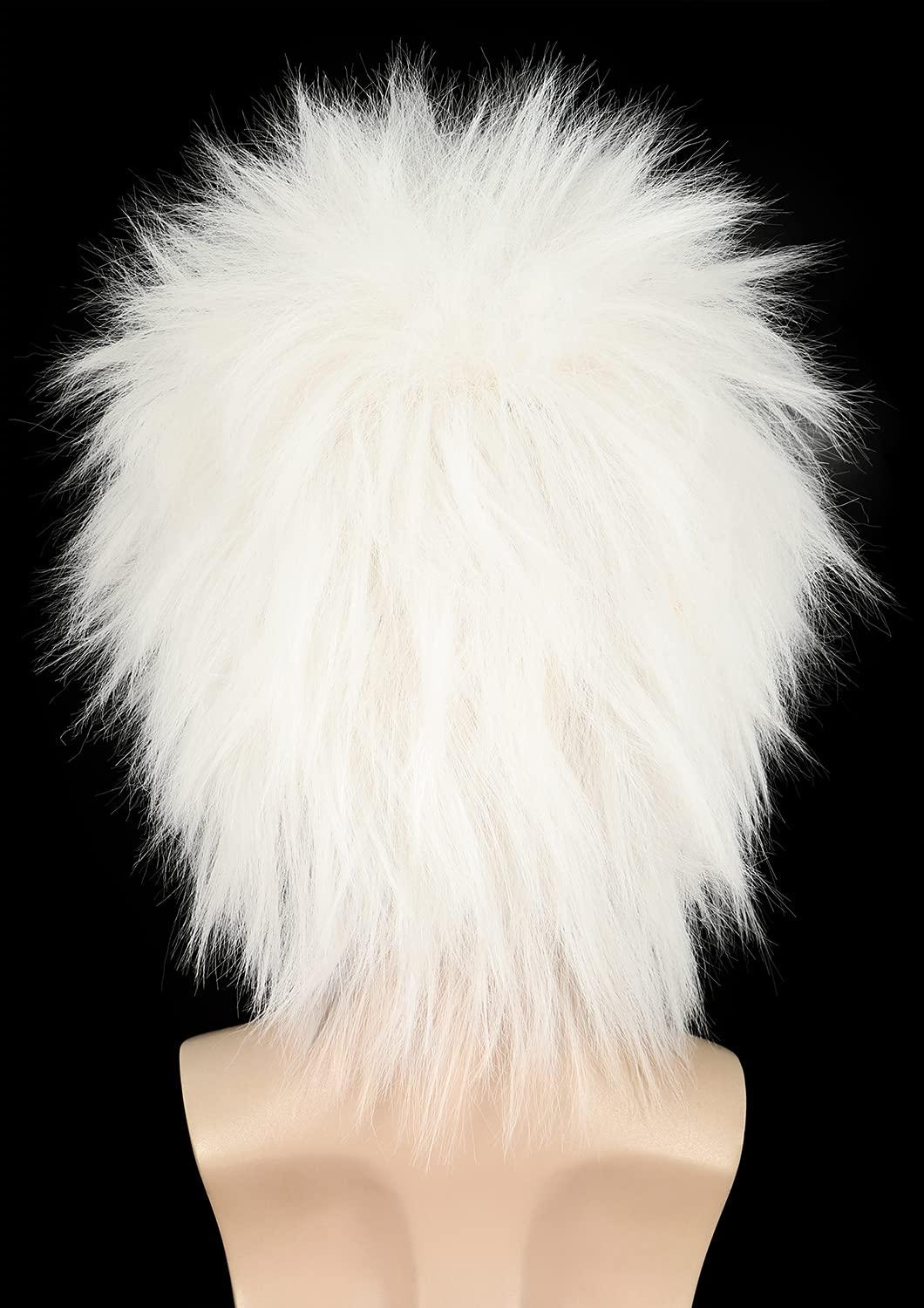 imagekarlery Adult Man Spiky Straight Short White Wig with Moustache Eyebrows Halloween Cosplay Costume Party WigWhite