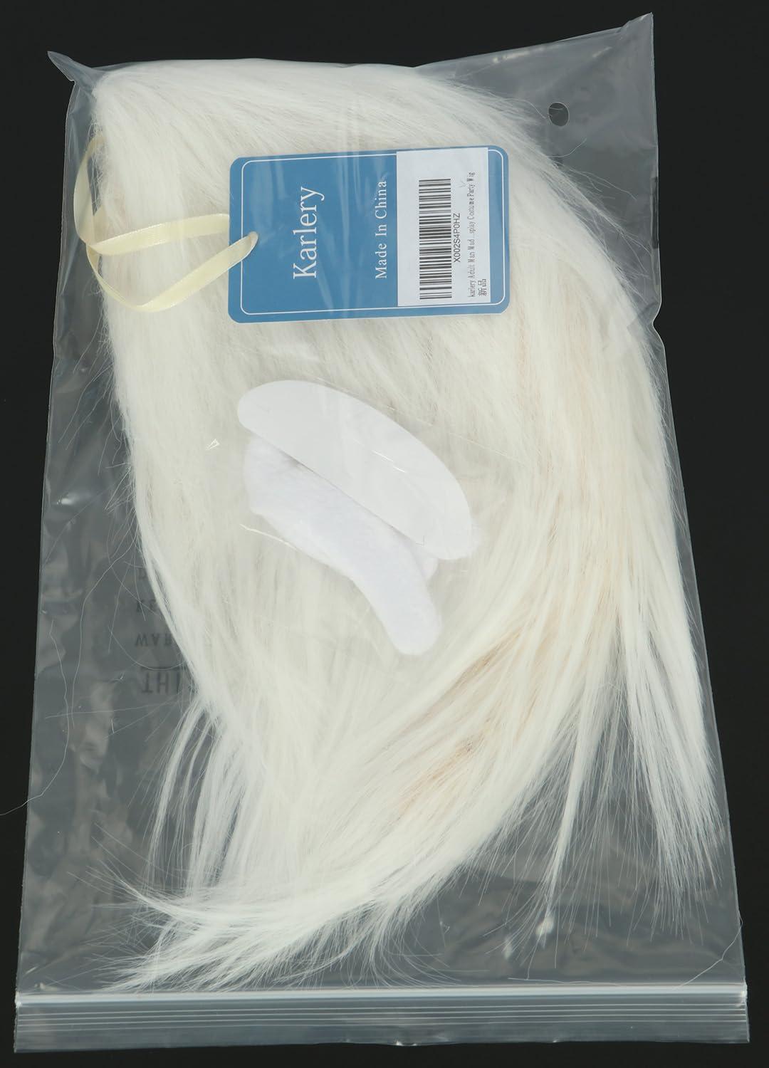 imagekarlery Adult Man Spiky Straight Short White Wig with Moustache Eyebrows Halloween Cosplay Costume Party WigWhite